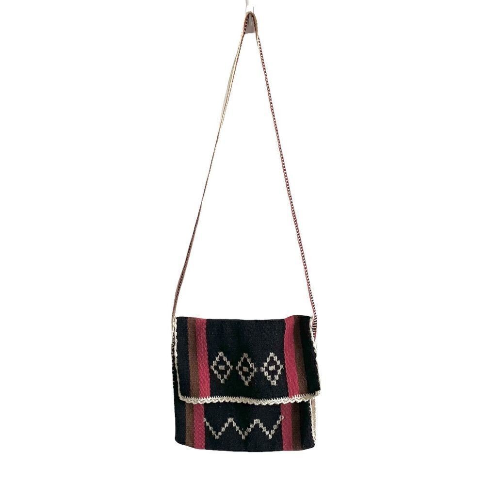 HANDMADE Bohoย Hand Woven Hand Knitted Crossbody Shoulder BagโPurse Black Red